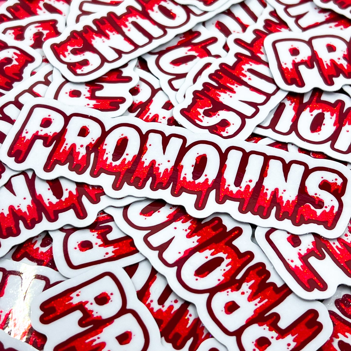 Pronouns Horror Glitter Vinyl Sticker