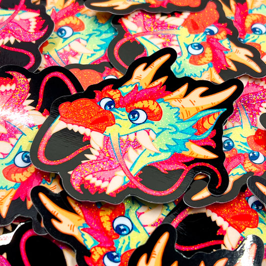 Cheesin' Dragon Glitter Vinyl Sticker