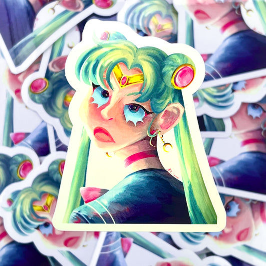 Pouty Moon Vinyl Sticker